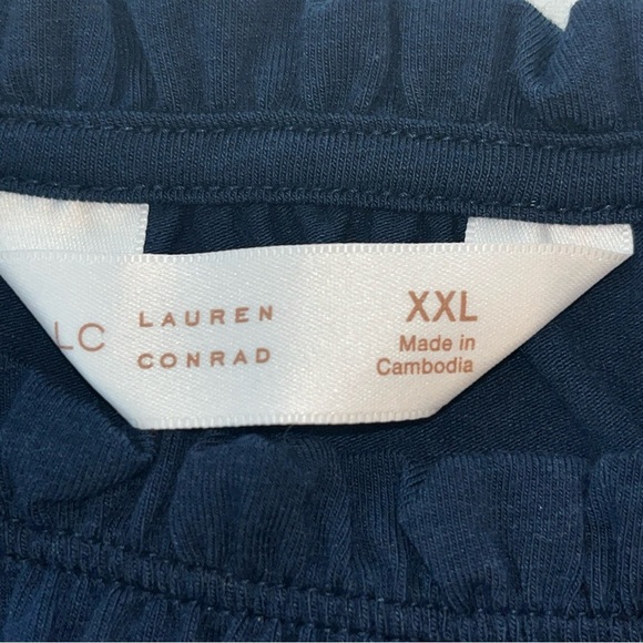 Lauren Conrad Women's Navy Top Ruffled Neck & Sleeves Flared Hem XXL NWOT - Picture 4 of 6
